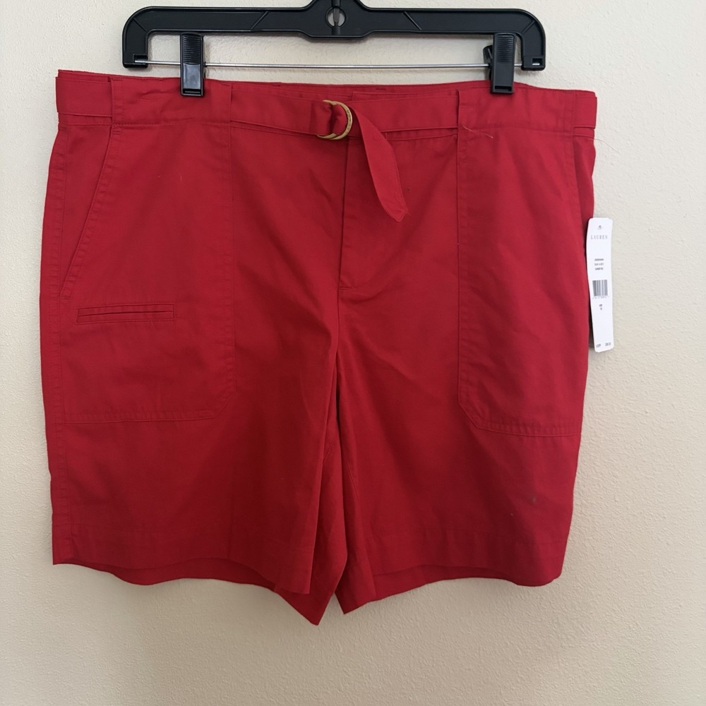 Lauren Ralph Lauren Bermuda Shorts Women 10 Red Chino Cotton Belted NWT Summer